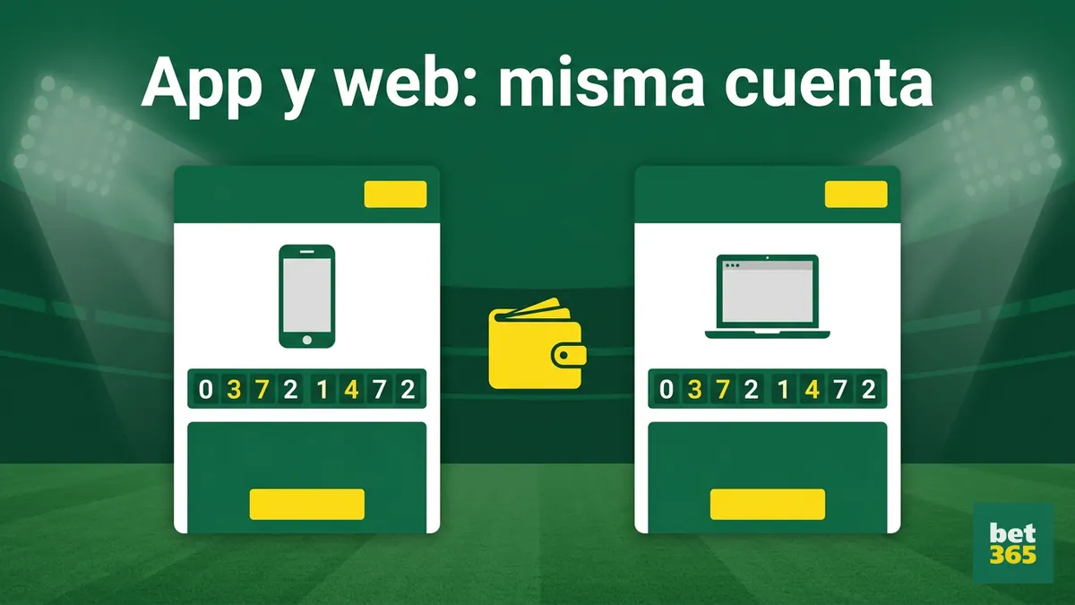 Comparación entre la app y la web de bet365 con la misma cartera