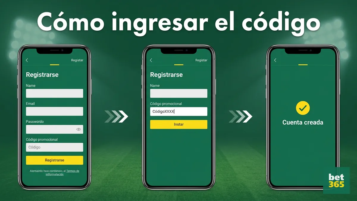 Pasos para ingresar el código de bono durante el registro en bet365 Chile